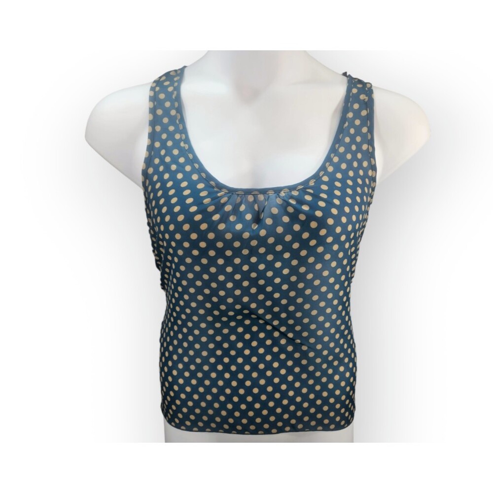 Teen Bell Blouse Size Medium Teal Beige Polka Dot Tank Top Racerback Sheer